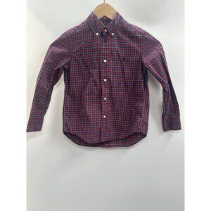 Boys Ralph Lauren Size 5T Burgundy Red Plaid Button Up Long Sleeve Shirt